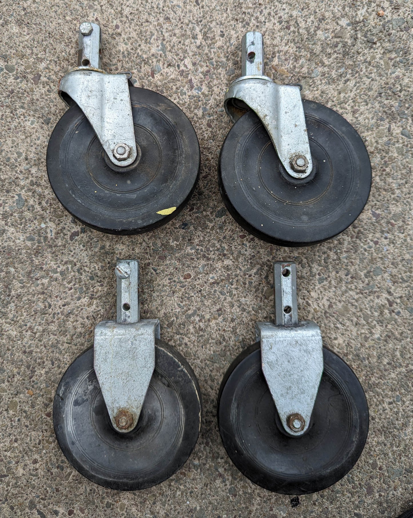 Set 4 Vintage Old 5" Hard Rubber Steel "Bassick" Cart Casters Wheels Heavy Duty Roller Ball Bearing Salvaged Reclaimed