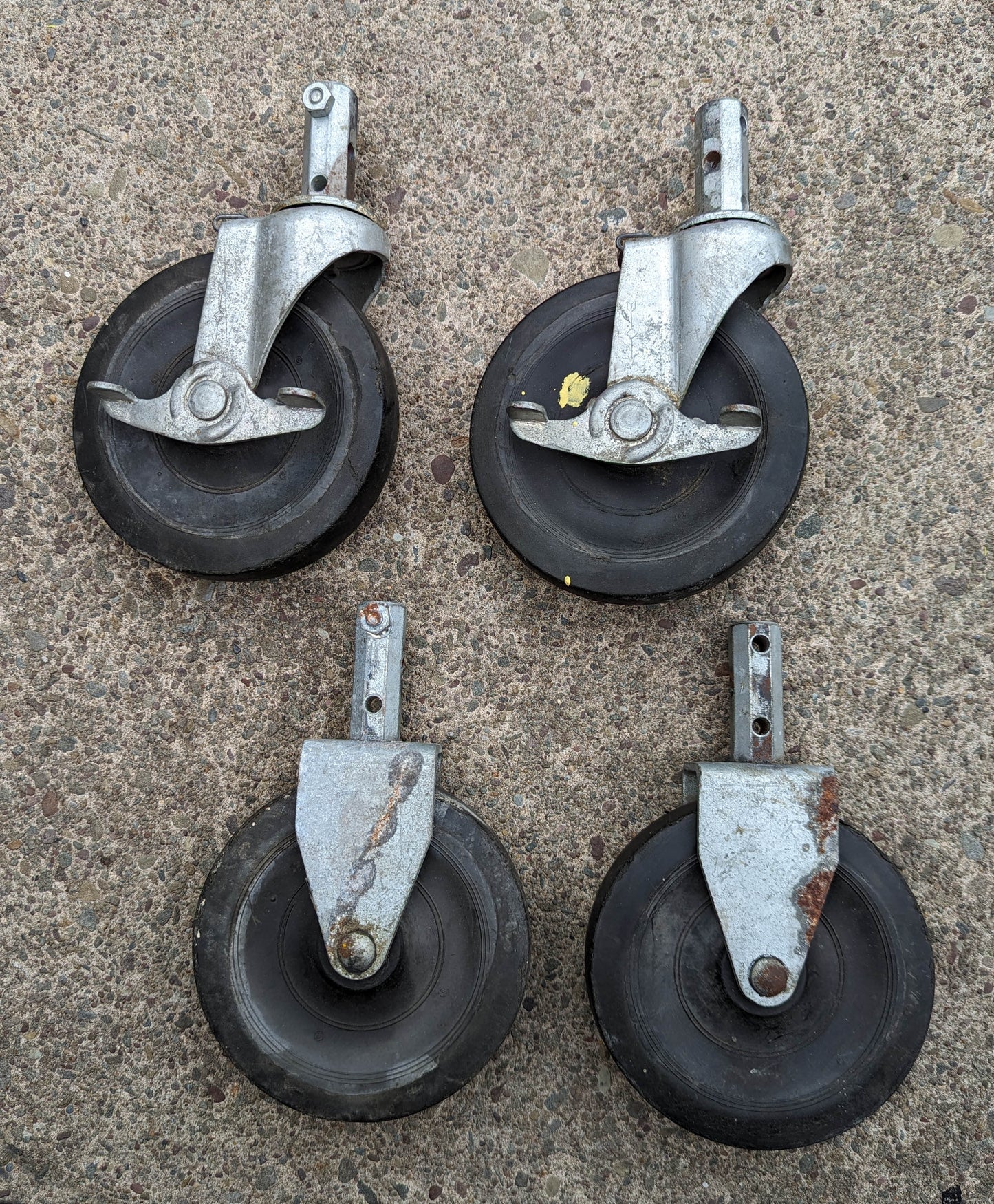 Set 4 Vintage Old 5" Hard Rubber Steel "Bassick" Cart Casters Wheels Heavy Duty Roller Ball Bearing Salvaged Reclaimed