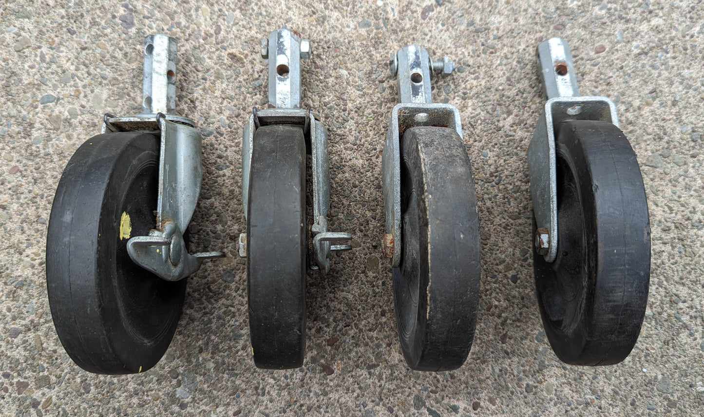 Set 4 Vintage Old 5" Hard Rubber Steel "Bassick" Cart Casters Wheels Heavy Duty Roller Ball Bearing Salvaged Reclaimed