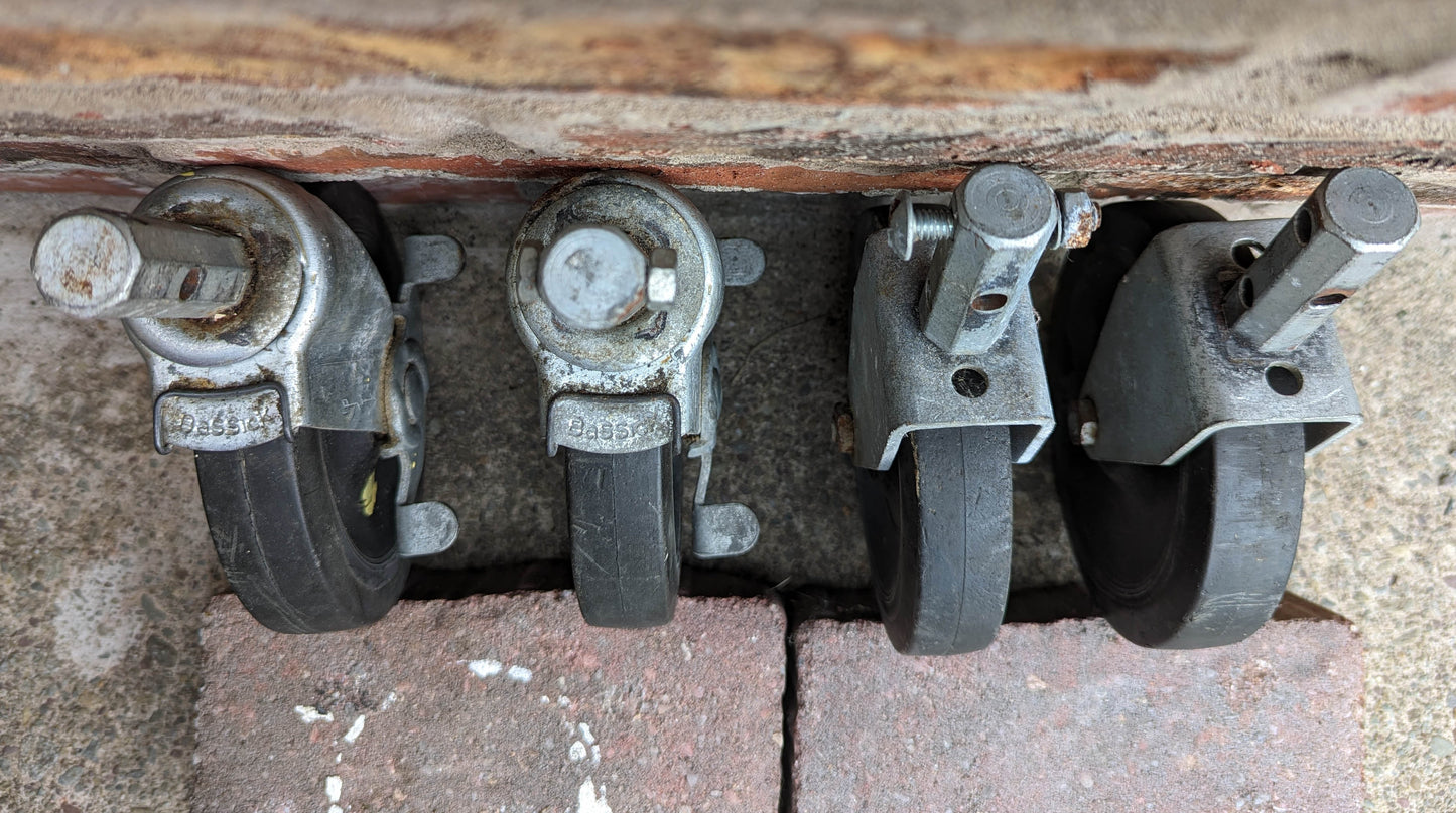 Set 4 Vintage Old 5" Hard Rubber Steel "Bassick" Cart Casters Wheels Heavy Duty Roller Ball Bearing Salvaged Reclaimed