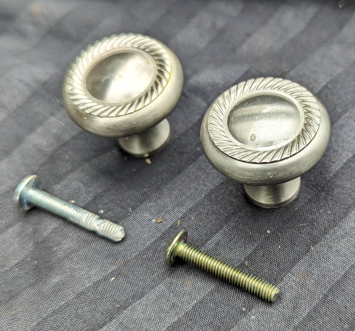 5 available Pair Vintage Old Reclaimed Salvaged Round Brushed Satin Nickel Brass Dresser Drawer Cabinet Furniture Mushroom Knob Pull Handle