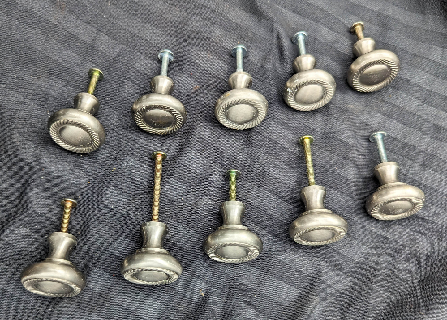 5 available Pair Vintage Old Reclaimed Salvaged Round Brushed Satin Nickel Brass Dresser Drawer Cabinet Furniture Mushroom Knob Pull Handle