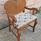 Antique Vintage Old Victorian Carved SOLID Wood Wooden Bench Arm Chair Armchair Settee Floral Fabric Seat