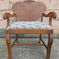 Antique Vintage Old Victorian Carved SOLID Wood Wooden Bench Arm Chair Armchair Settee Floral Fabric Seat