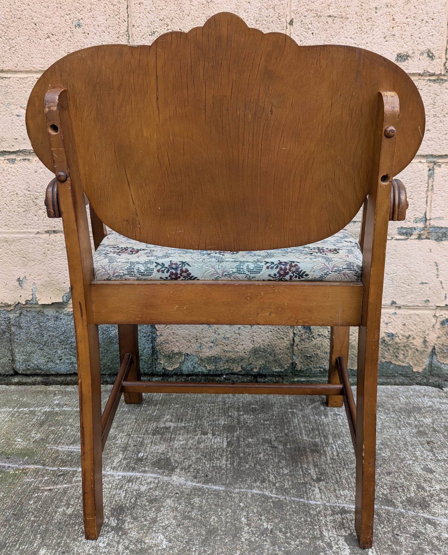 Antique Vintage Old Victorian Carved SOLID Wood Wooden Bench Arm Chair Armchair Settee Floral Fabric Seat