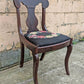 Antique Vintage Old Fiddle Back SOLID Walnut Wood Wooden Side Dining Accent Desk Chair Floral Needlepoint Fabric Seat