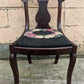 Antique Vintage Old Fiddle Back SOLID Walnut Wood Wooden Side Dining Accent Desk Chair Floral Needlepoint Fabric Seat