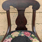 Antique Vintage Old Fiddle Back SOLID Walnut Wood Wooden Side Dining Accent Desk Chair Floral Needlepoint Fabric Seat