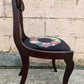 Antique Vintage Old Fiddle Back SOLID Walnut Wood Wooden Side Dining Accent Desk Chair Floral Needlepoint Fabric Seat