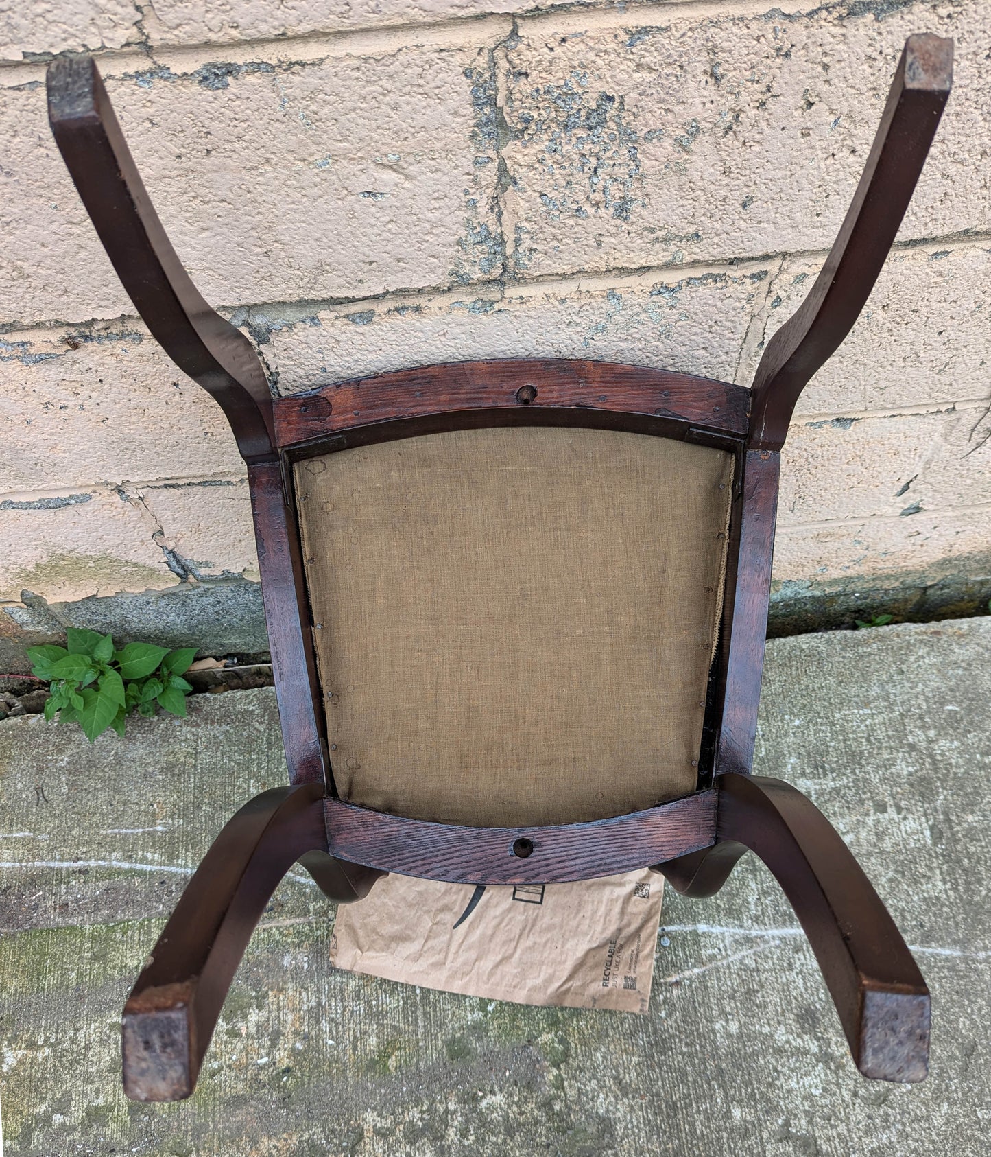 Antique Vintage Old Fiddle Back SOLID Walnut Wood Wooden Side Dining Accent Desk Chair Floral Needlepoint Fabric Seat