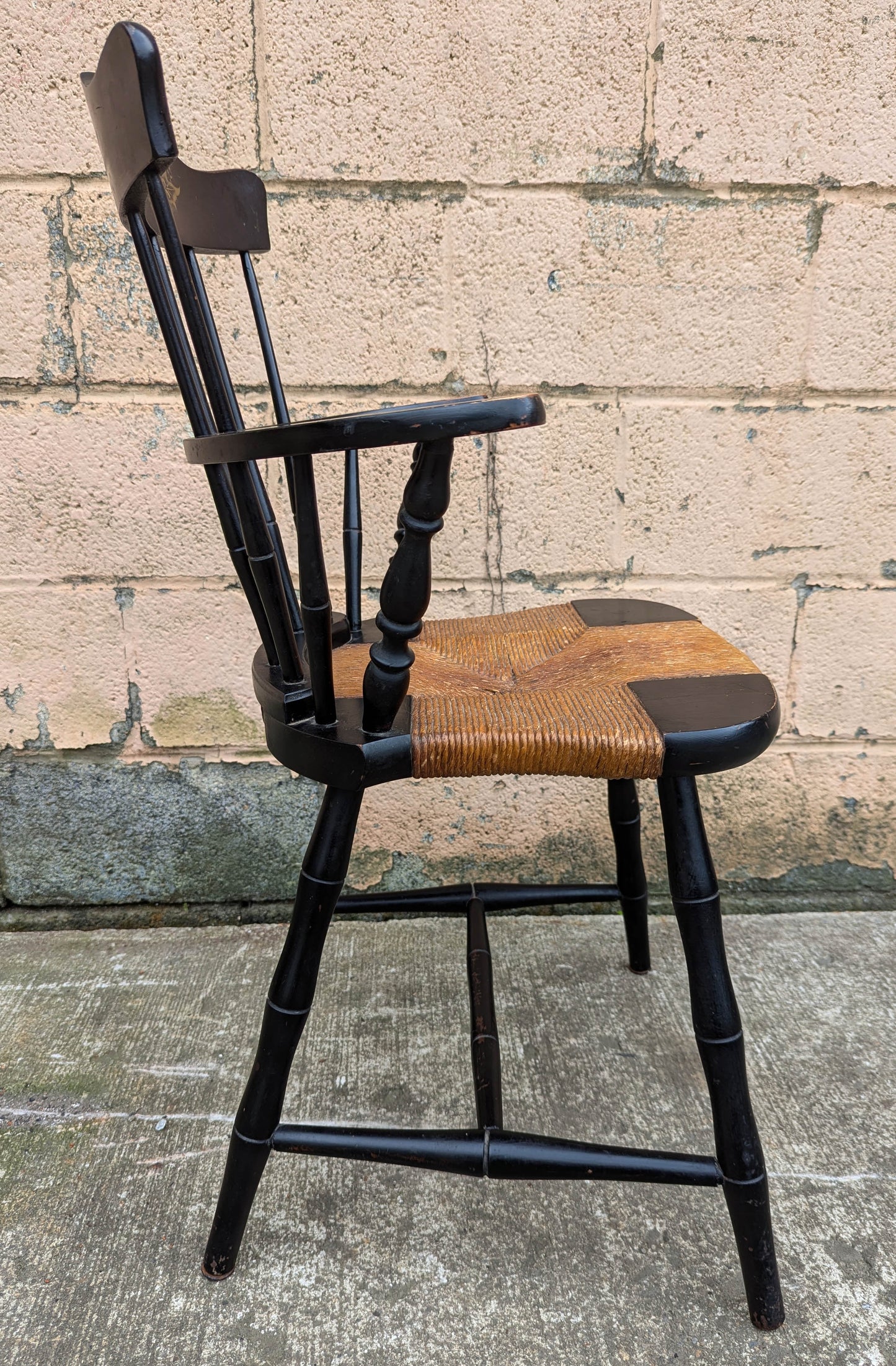 Vintage Antique Old SOLID Wood Wooden Spindle Back Side Dining Accent Chair Caned Sea Grass Seagrass Wicker Rattan Seat