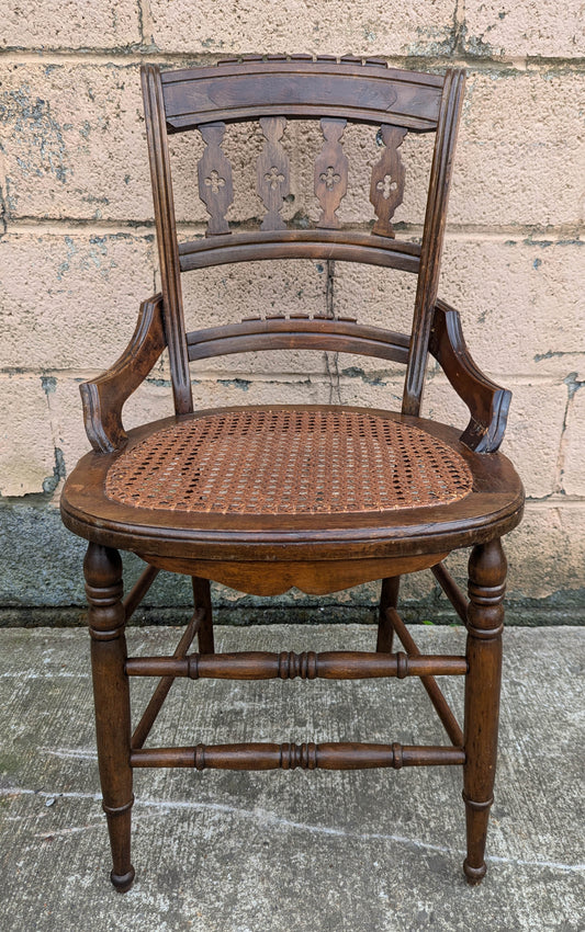 Antique Vintage Old Gothic Victorian SOLID Walnut Wood Wooden Side Dining Accent Chair Caned Seat