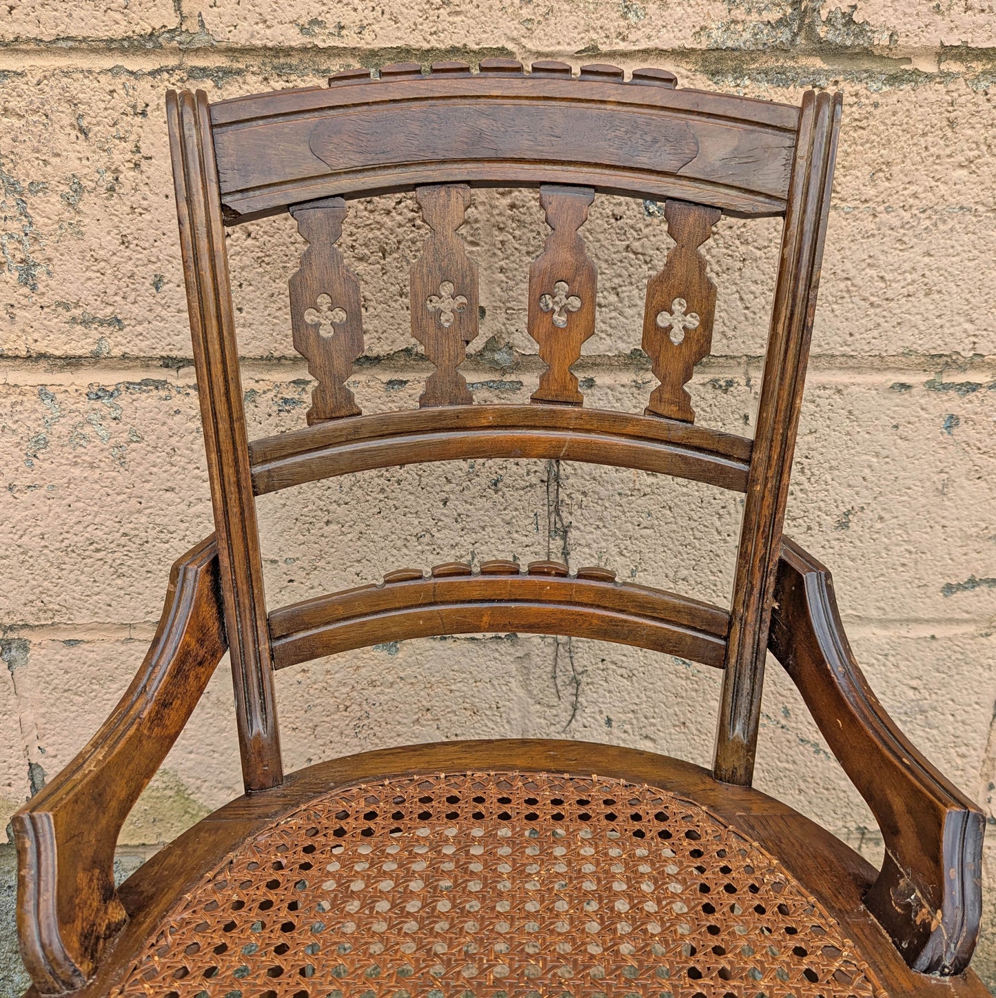 Antique Vintage Old Gothic Victorian SOLID Walnut Wood Wooden Side Dining Accent Chair Caned Seat