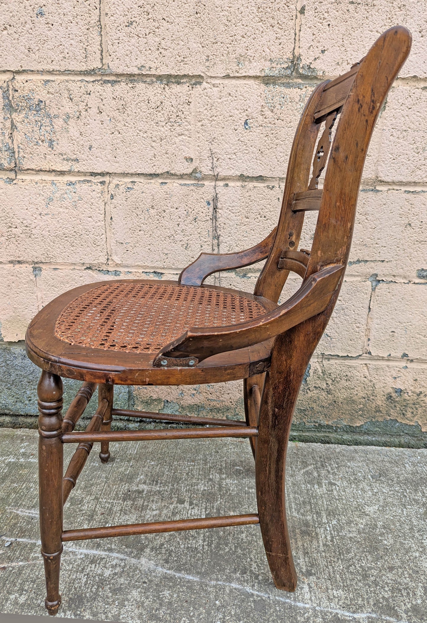 Antique Vintage Old Gothic Victorian SOLID Walnut Wood Wooden Side Dining Accent Chair Caned Seat