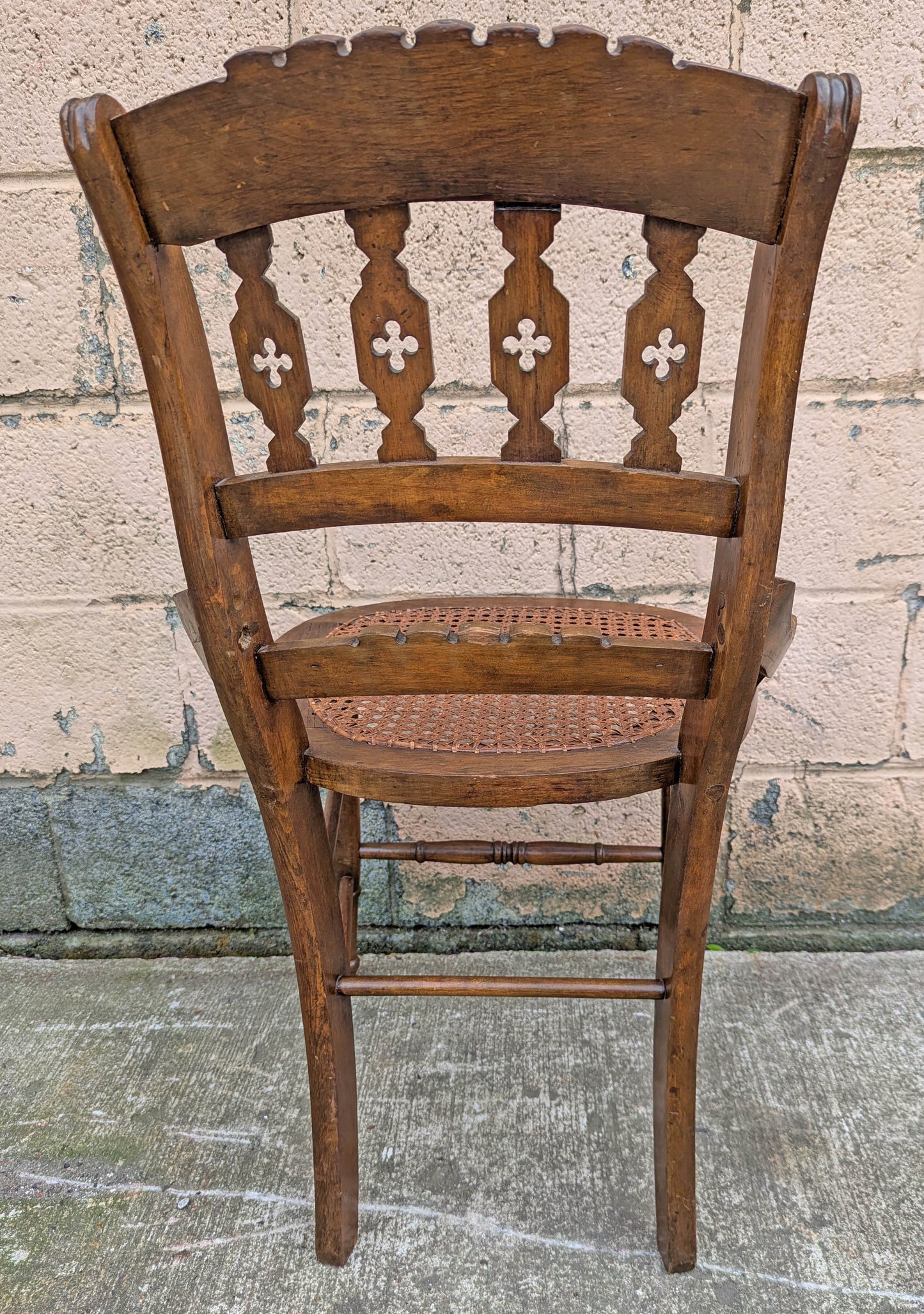 Antique Vintage Old Gothic Victorian SOLID Walnut Wood Wooden Side Dining Accent Chair Caned Seat