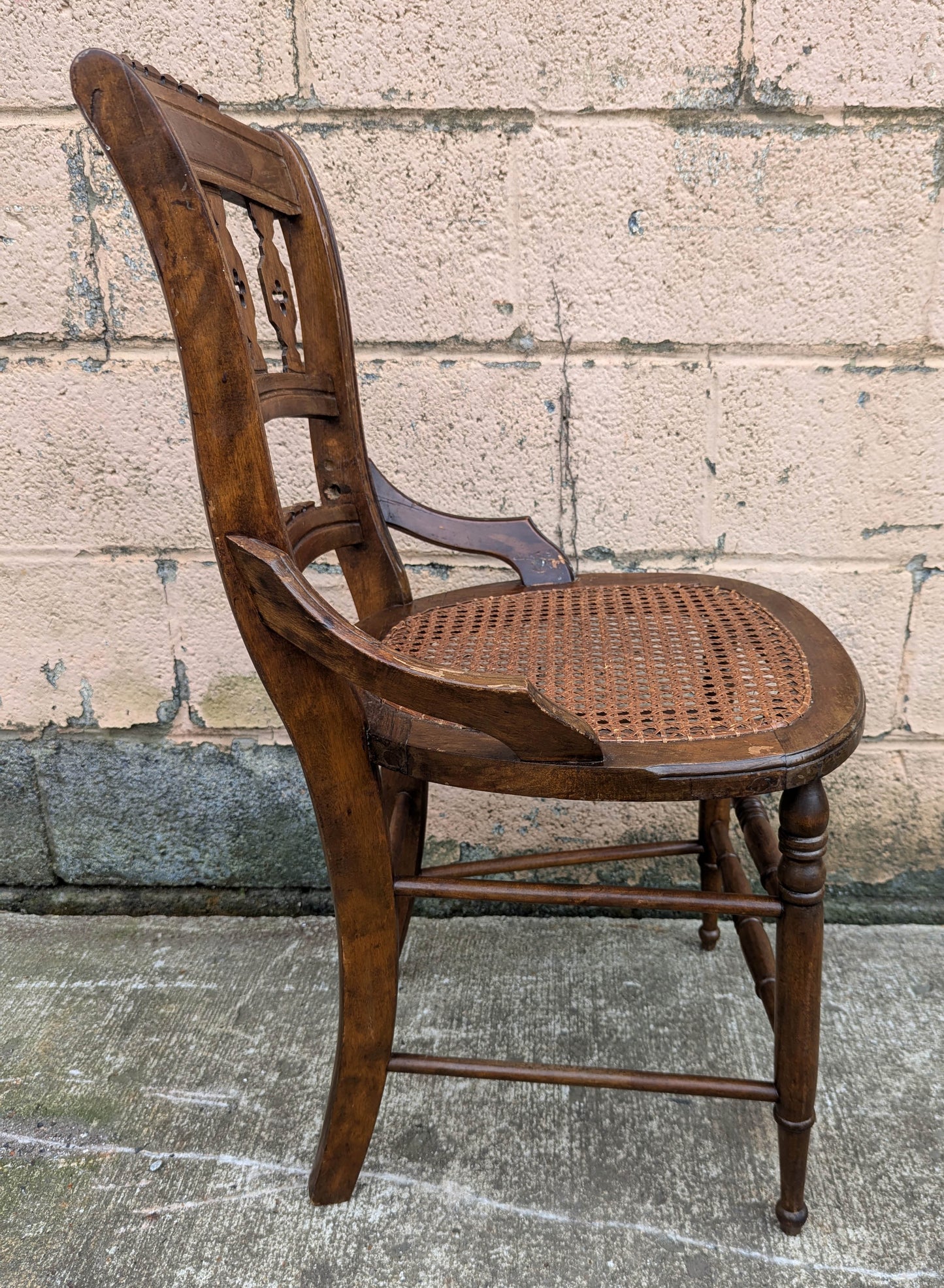 Antique Vintage Old Gothic Victorian SOLID Walnut Wood Wooden Side Dining Accent Chair Caned Seat