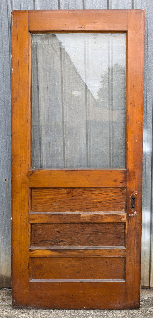 32"x79.5" Antique Vintage Old Reclaimed Salvaged SOLID Wood Wooden Entry Door 3 Panels Glass