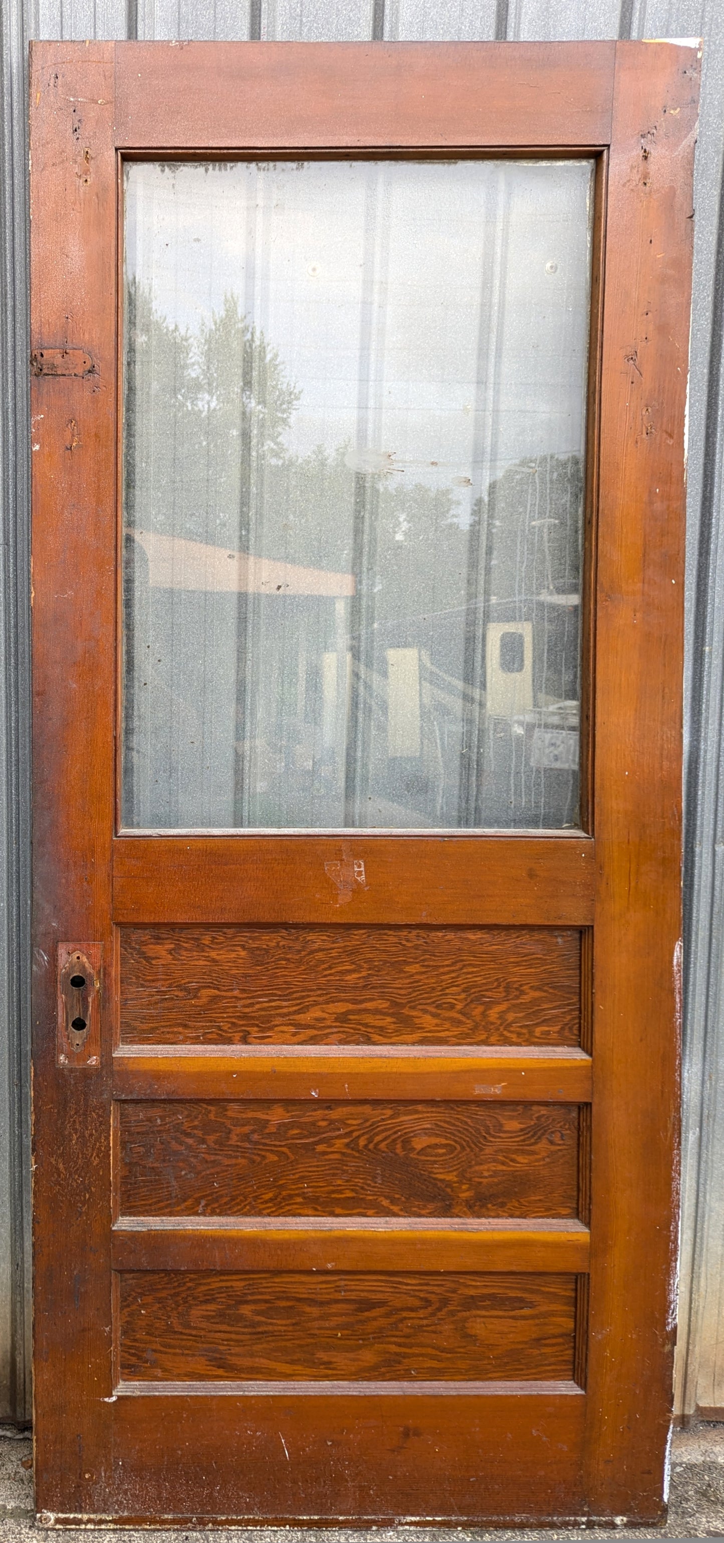 32"x79.5" Antique Vintage Old Reclaimed Salvaged SOLID Wood Wooden Entry Door 3 Panels Glass