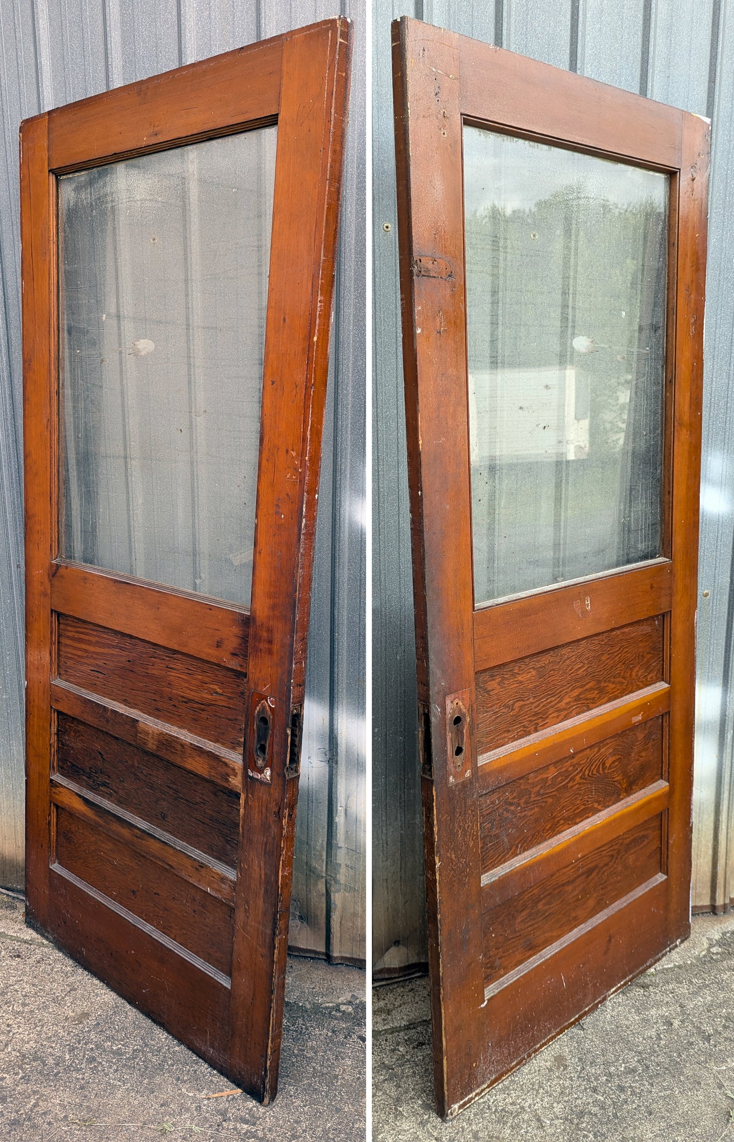 32"x79.5" Antique Vintage Old Reclaimed Salvaged SOLID Wood Wooden Entry Door 3 Panels Glass