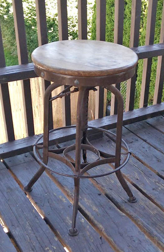 25"H Antique Vintage Old "Toledo Metal Funriture Co." "UHL Steel" Wood Wooden Drafting Industrial Work Bar Stool Chair Stand