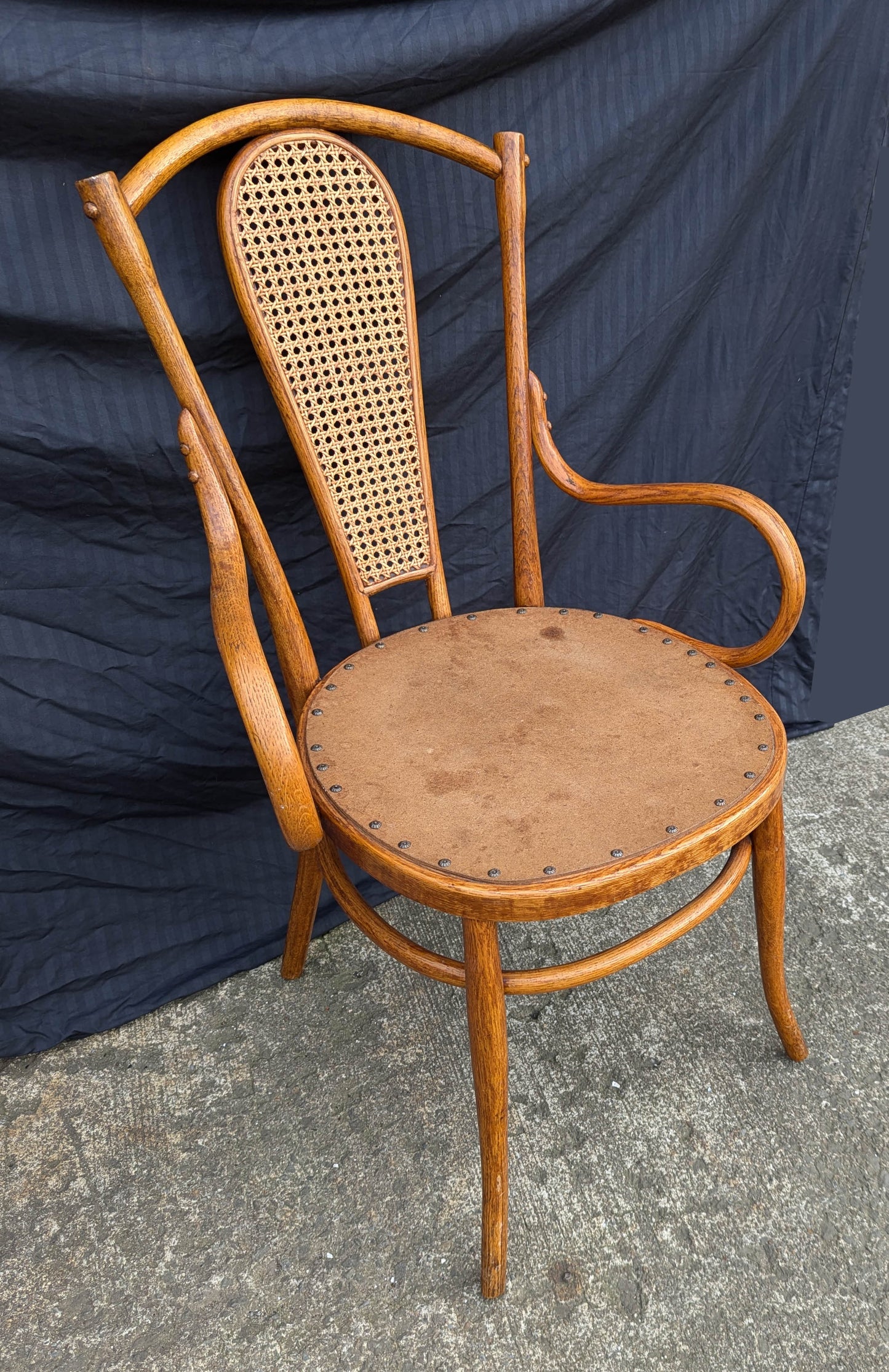 Vintage Antique Old SOLID Bent Wood Wooden Caned Back Side Lounge Accent Arm Chair Armchair