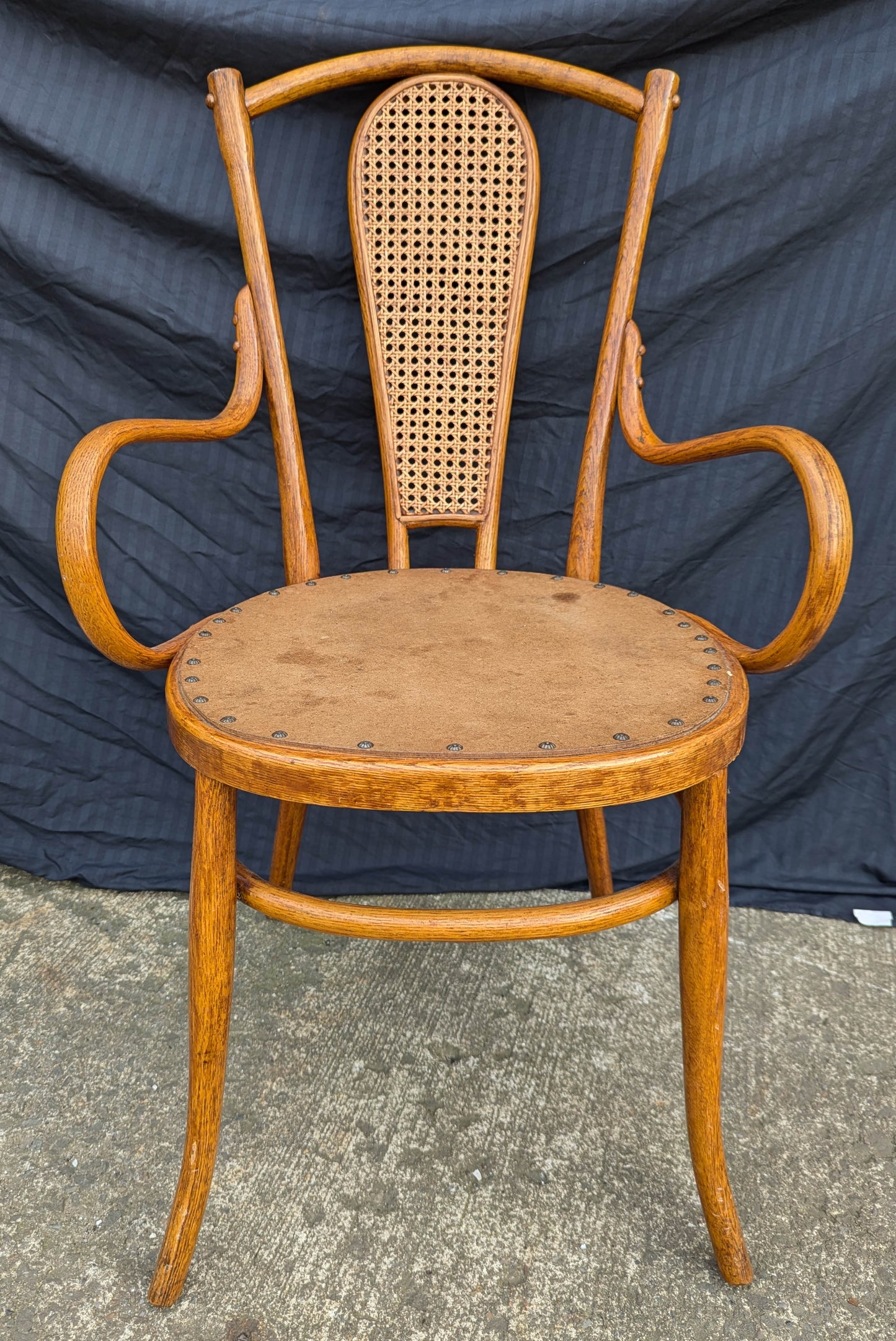 Vintage Antique Old SOLID Bent Wood Wooden Caned Back Side Lounge Accent Arm Chair Armchair