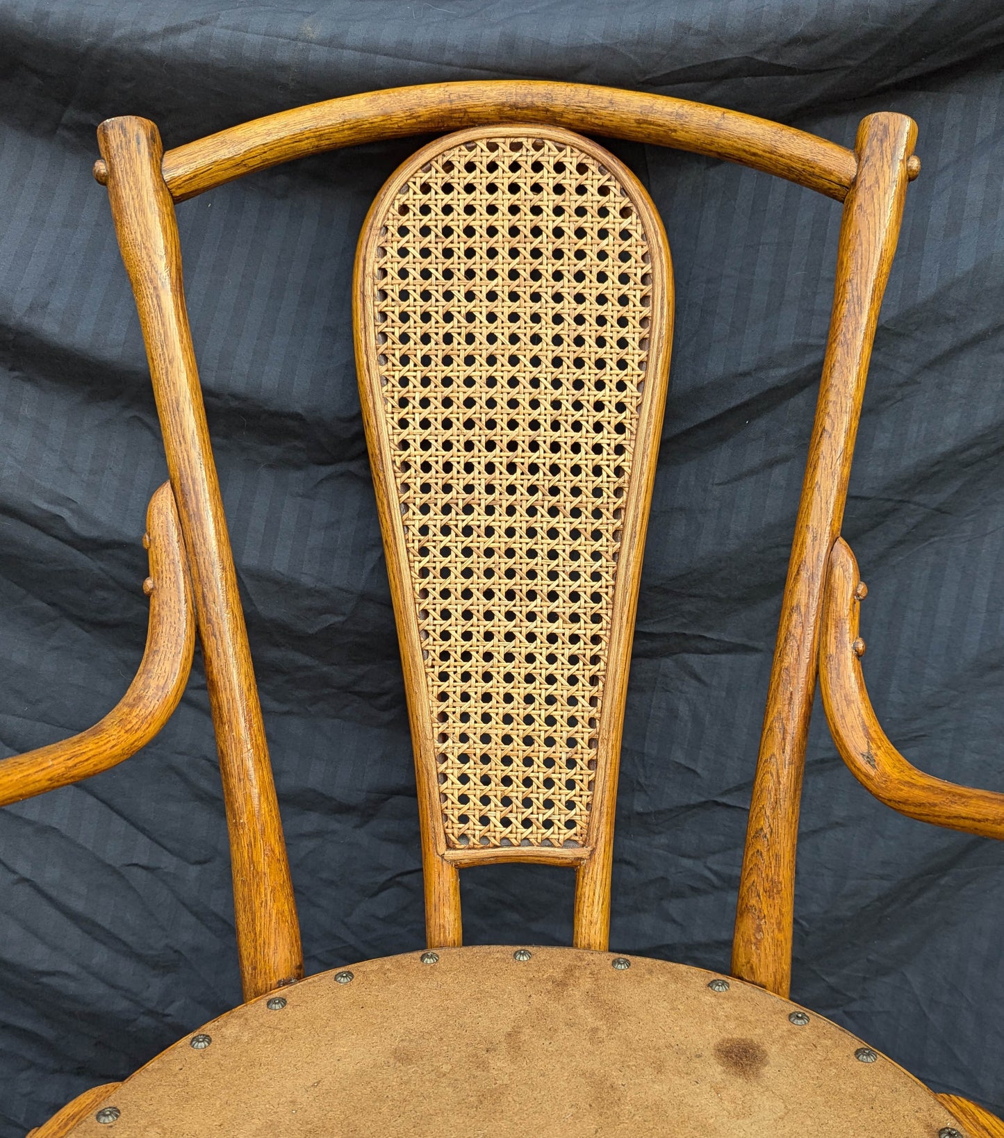 Vintage Antique Old SOLID Bent Wood Wooden Caned Back Side Lounge Accent Arm Chair Armchair