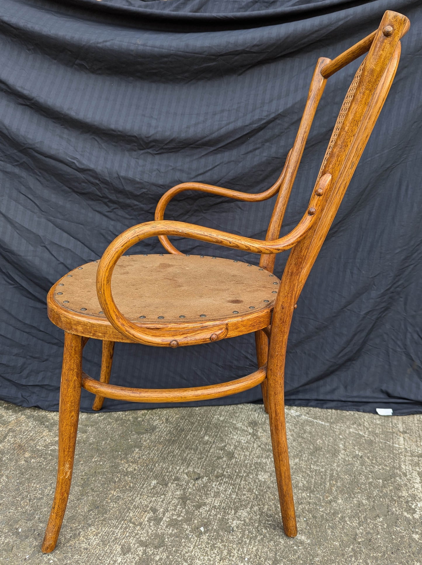 Vintage Antique Old SOLID Bent Wood Wooden Caned Back Side Lounge Accent Arm Chair Armchair