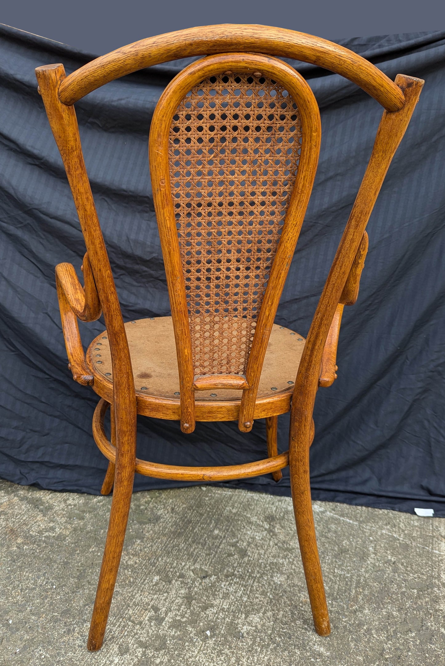 Vintage Antique Old SOLID Bent Wood Wooden Caned Back Side Lounge Accent Arm Chair Armchair