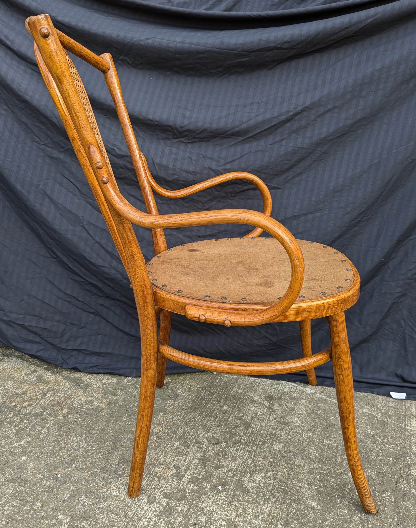 Vintage Antique Old SOLID Bent Wood Wooden Caned Back Side Lounge Accent Arm Chair Armchair