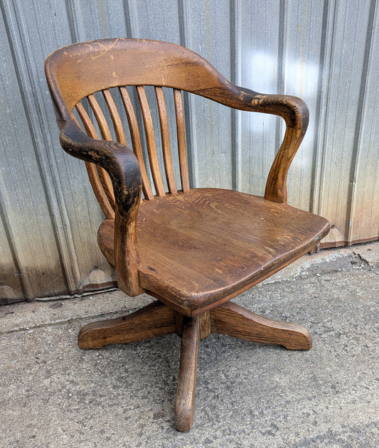Antique Vintage Old "H Krug" SOLID Oak Wood Wooden Office Library Arm Chair Armchair Swivel Rocking Seat