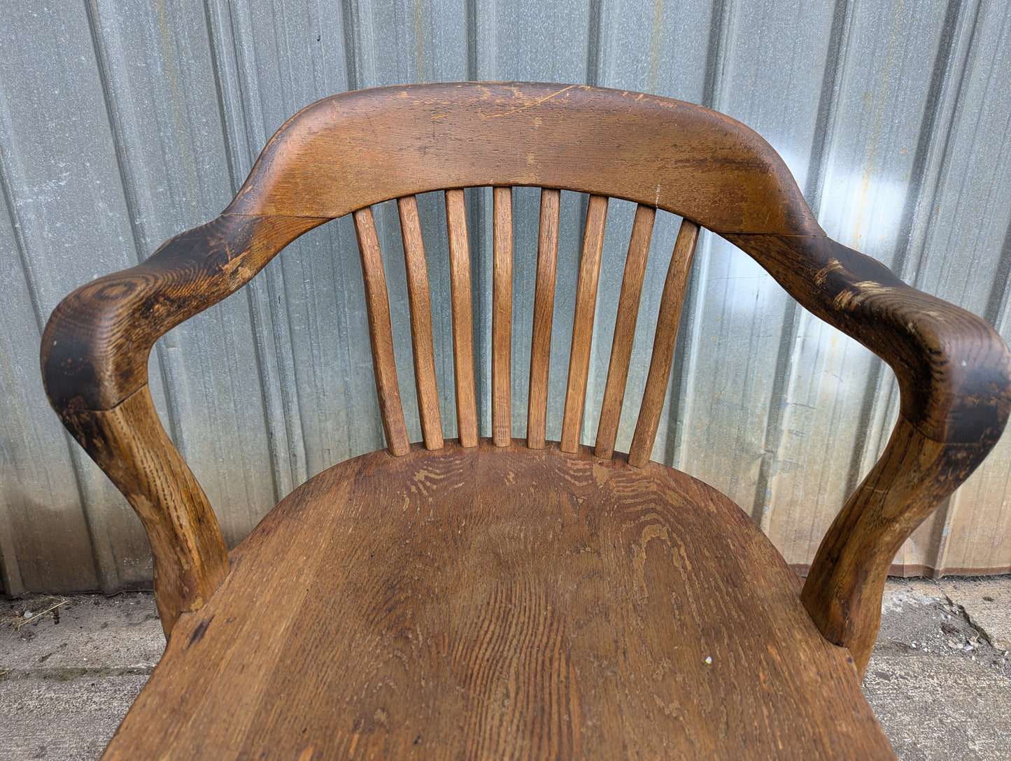 Antique Vintage Old "H Krug" SOLID Oak Wood Wooden Office Library Arm Chair Armchair Swivel Rocking Seat