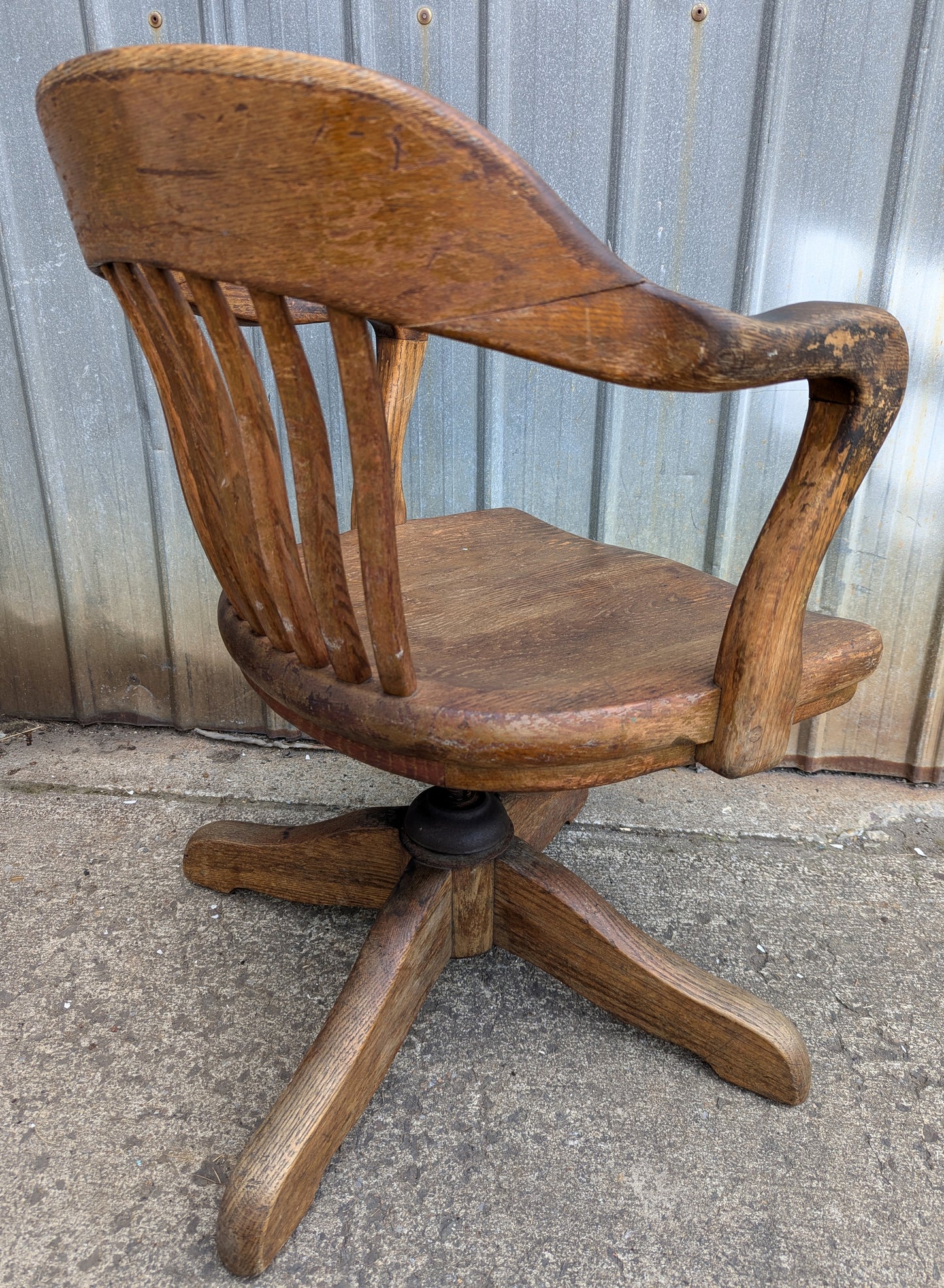 Antique Vintage Old "H Krug" SOLID Oak Wood Wooden Office Library Arm Chair Armchair Swivel Rocking Seat