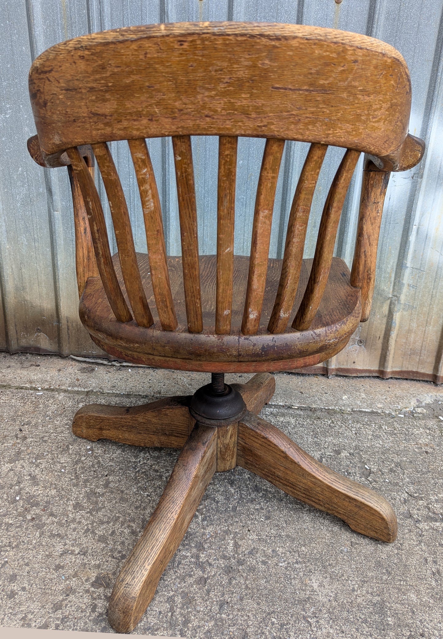 Antique Vintage Old "H Krug" SOLID Oak Wood Wooden Office Library Arm Chair Armchair Swivel Rocking Seat