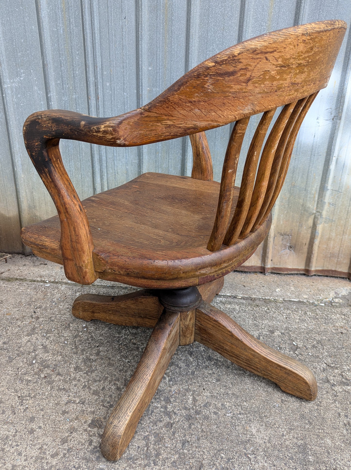 Antique Vintage Old "H Krug" SOLID Oak Wood Wooden Office Library Arm Chair Armchair Swivel Rocking Seat