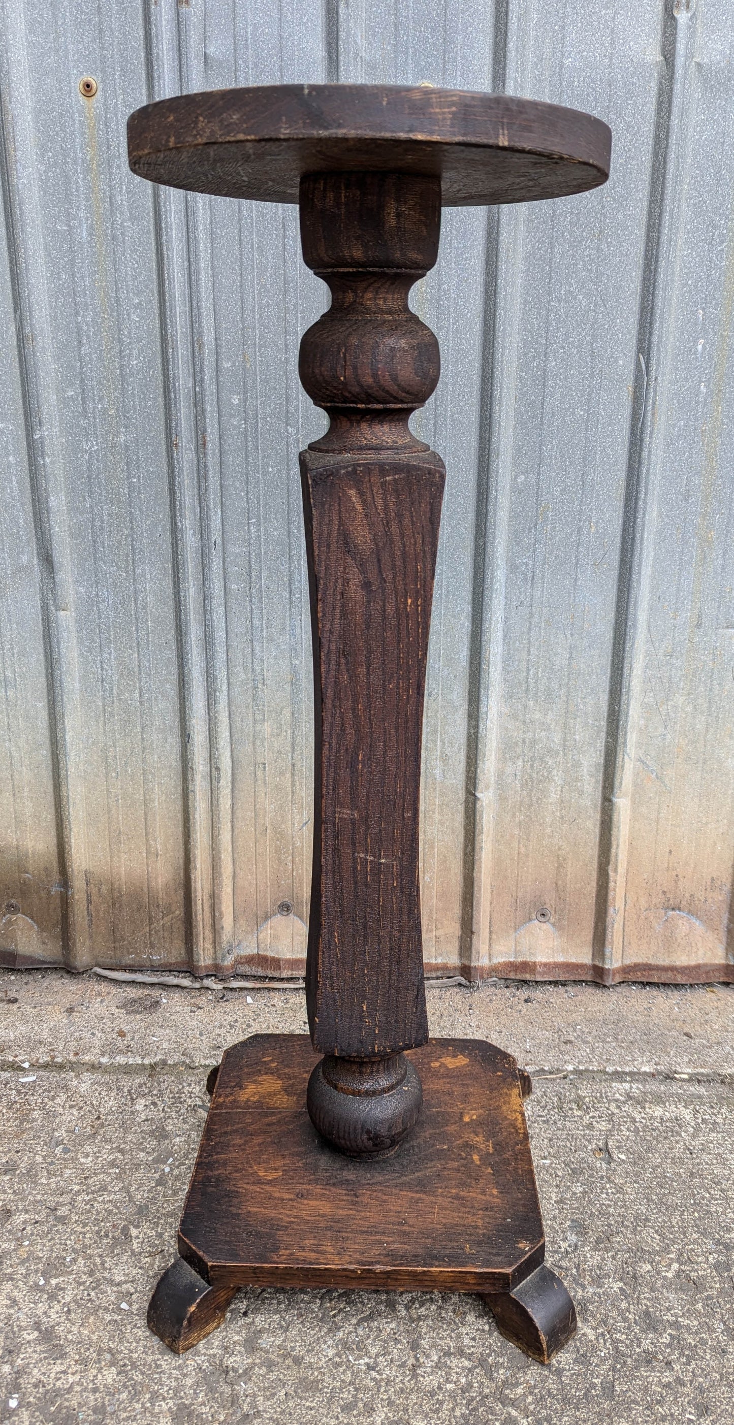 12" Round Antique Vintage Old Solid Oak Wood Wooden Lamp End Side Accent Pedestal Table Plant Stand