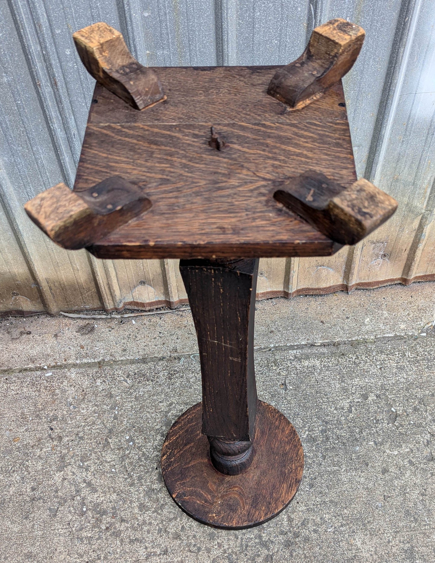 12" Round Antique Vintage Old Solid Oak Wood Wooden Lamp End Side Accent Pedestal Table Plant Stand