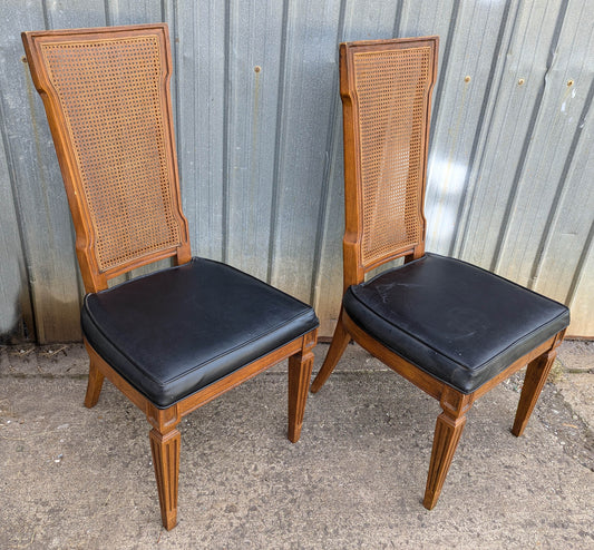 Pair Vintage Old American of Martinsville Wood Wooden Caned Back Side Dining Chair Vinyl Seat