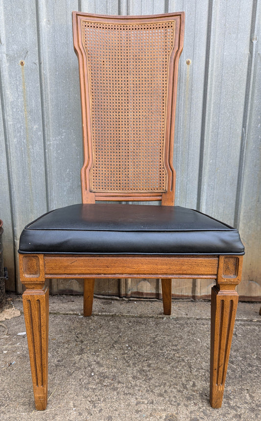 Pair Vintage Old American of Martinsville Wood Wooden Caned Back Side Dining Chair Vinyl Seat