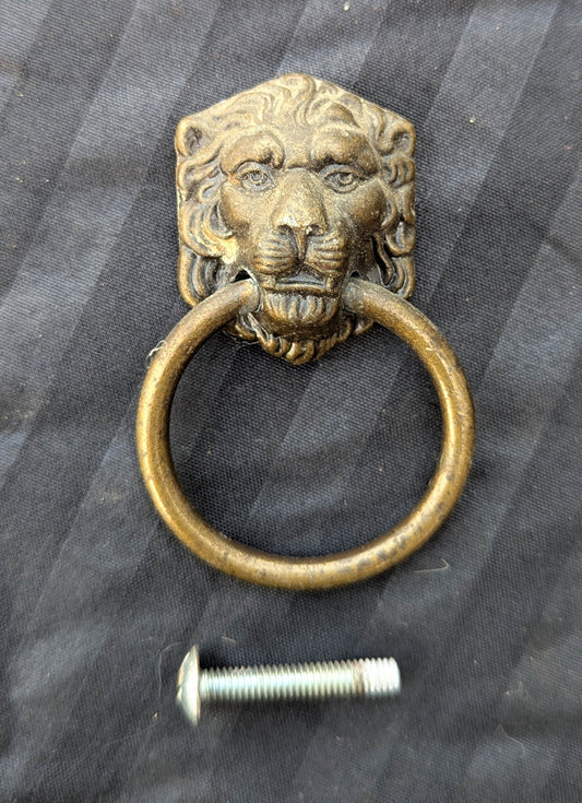 Vintage Old "Allison" Lion Head Brass Drawer Cabinet Furniture Drop Ring Pull Handle Amerock