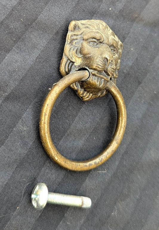 Vintage Old "Allison" Lion Head Brass Drawer Cabinet Furniture Drop Ring Pull Handle Amerock