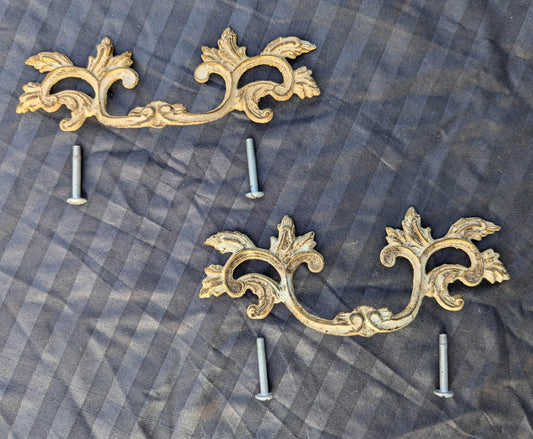 2 Pairs available Vintage Antique Old Reclaimed Salvaged Victorian SOLID Brass Drawer Cabinet Door Furniture Pull Handle