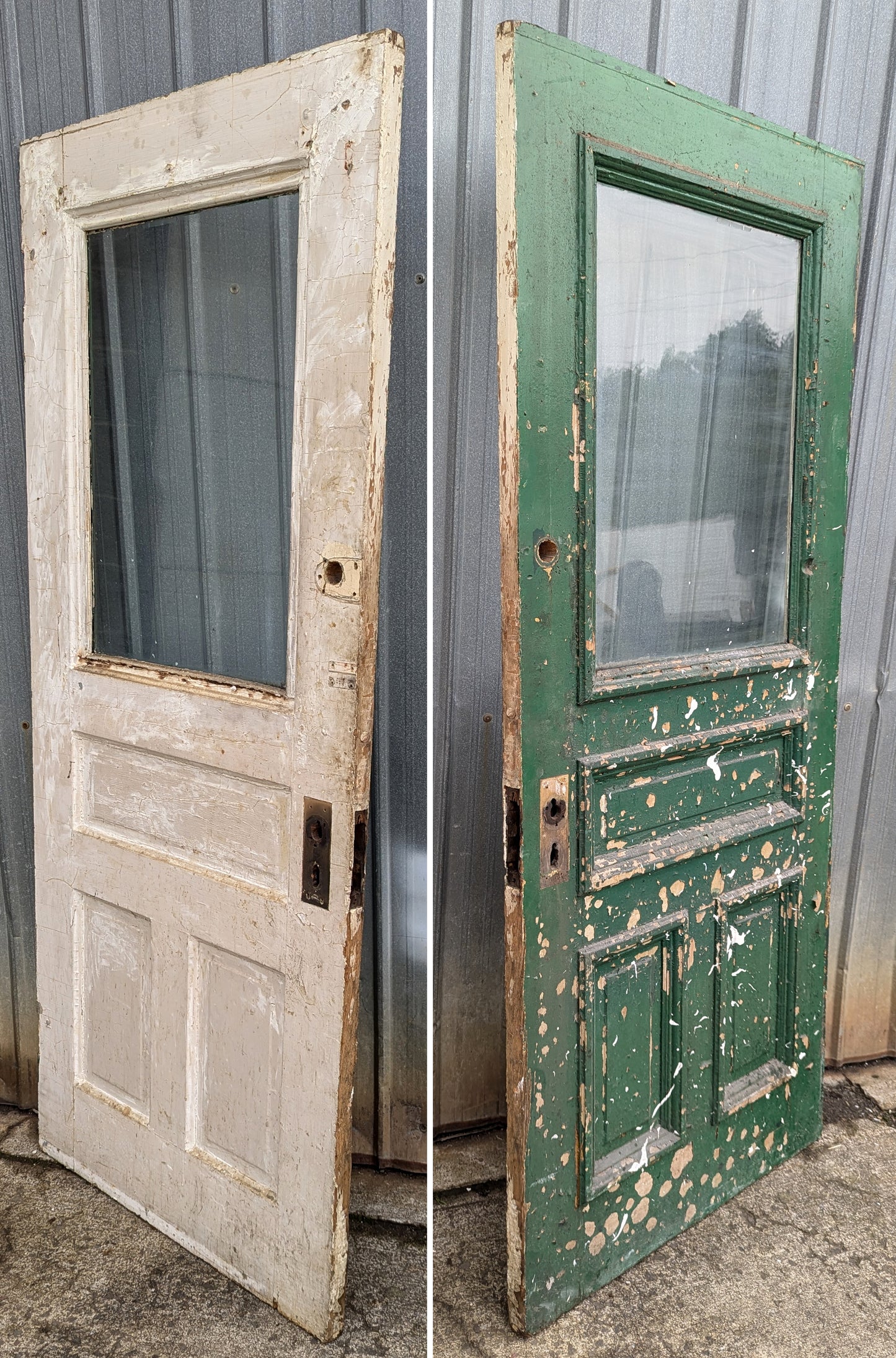 32"x79.5" Antique Vintage Old Reclaimed Salvaged Victorian SOLID Wood Wooden Victorian Entry Door Panel Window Wavy Glass