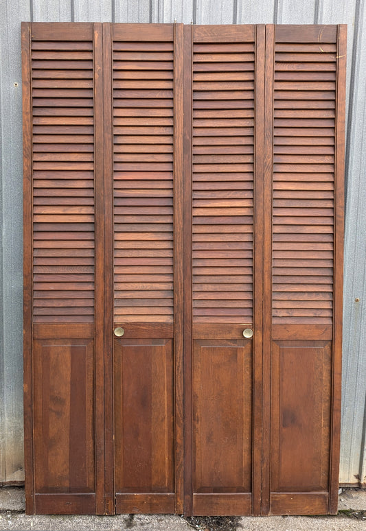 47.5"x78.5" Pair Vintage Wood Wooden Interior Closet Pantry Bifold Louver Louvered Doors