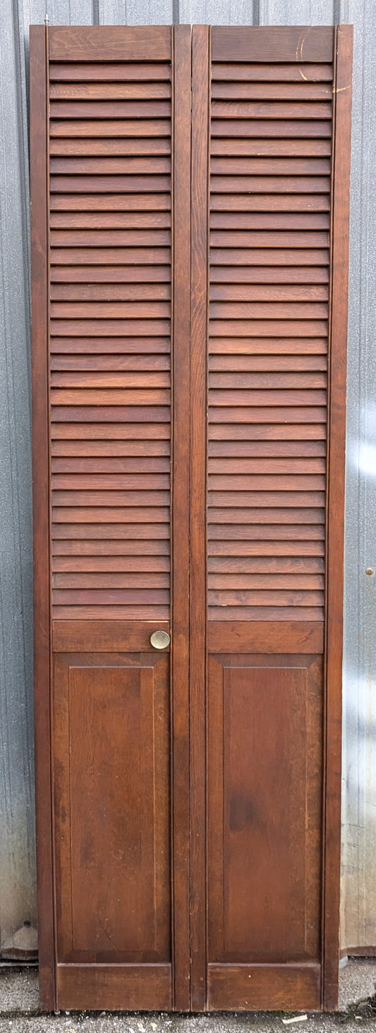 47.5"x78.5" Pair Vintage Wood Wooden Interior Closet Pantry Bifold Louver Louvered Doors