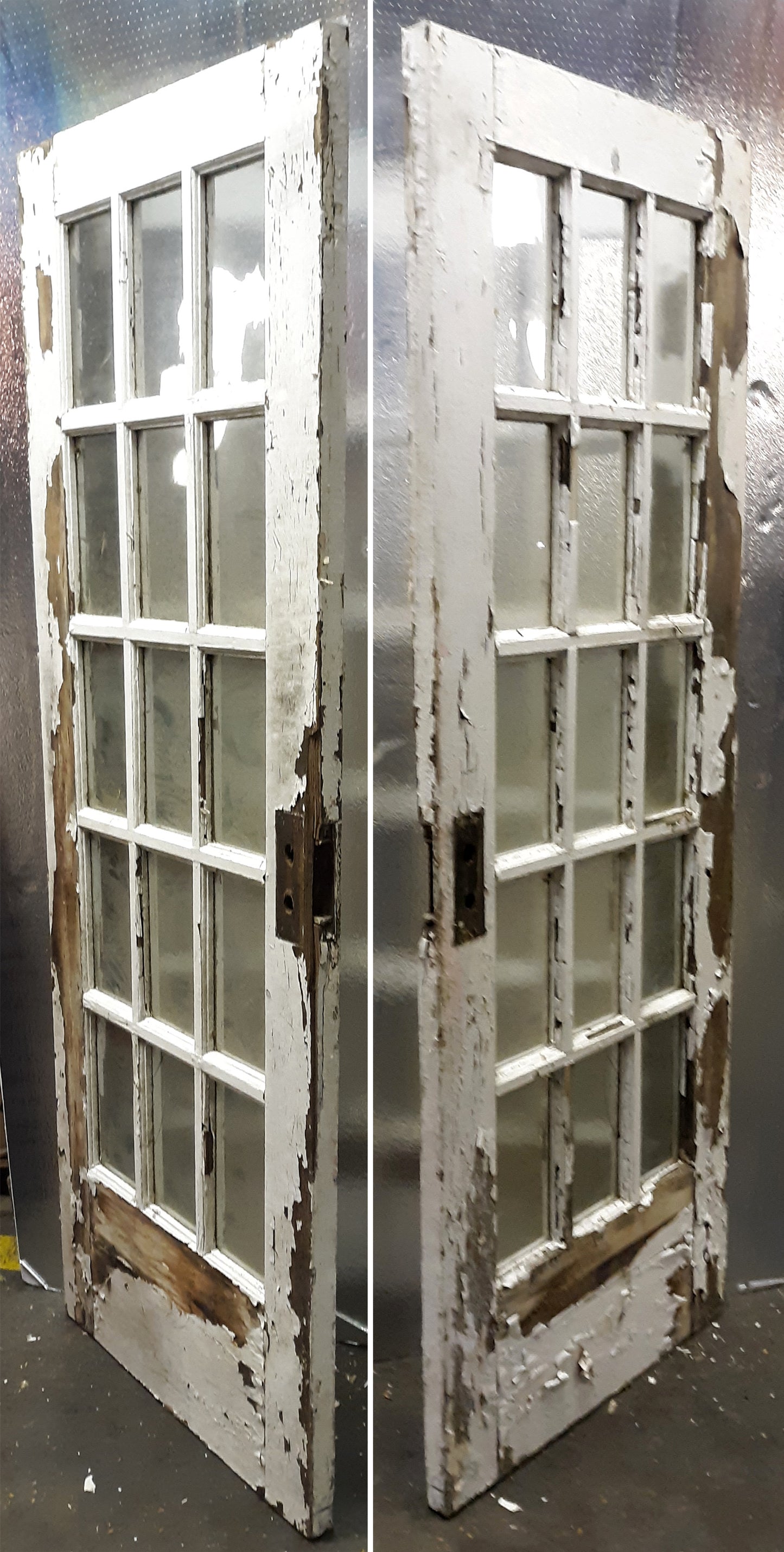 31.5"x79"x1.75" Antique Vintage Old Reclaimed Salvaged Wood Wooden Interior French Door Window Glass