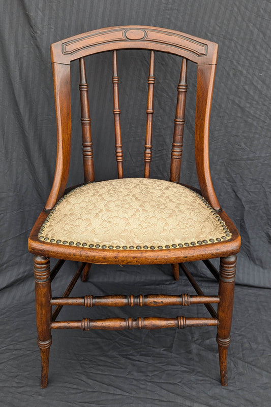 Antique Vintage Old SOLID Walnut Wood Wooden Carved Side Dining Accent Desk Chair Fabric Seat