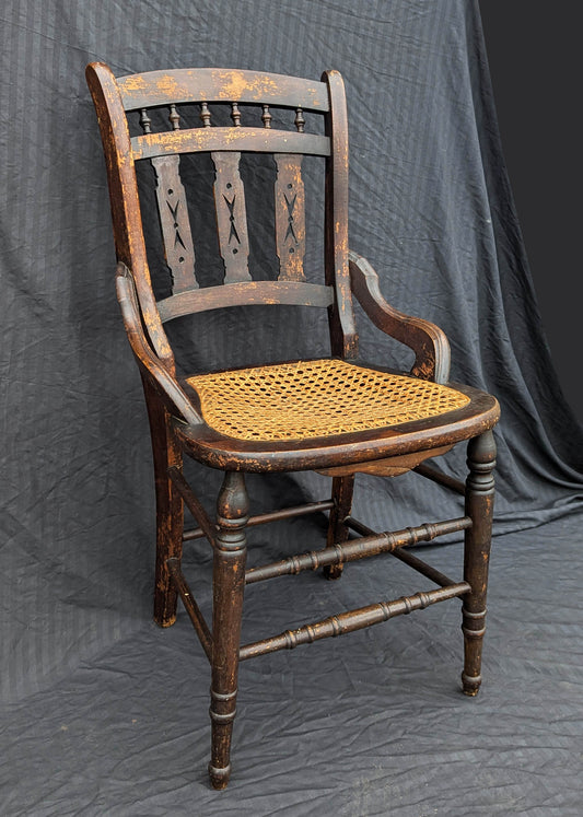 Antique Vintage Old Victorian Eastlake SOLID Wood Wooden Carved Side Dining Accent Desk Chair Caned Cane Seat