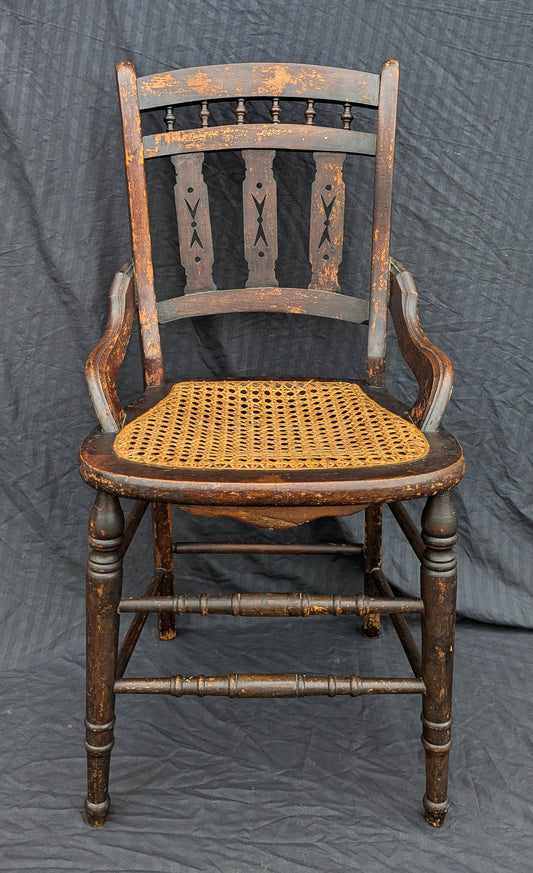 Antique Vintage Old Victorian Eastlake SOLID Wood Wooden Carved Side Dining Accent Desk Chair Caned Cane Seat