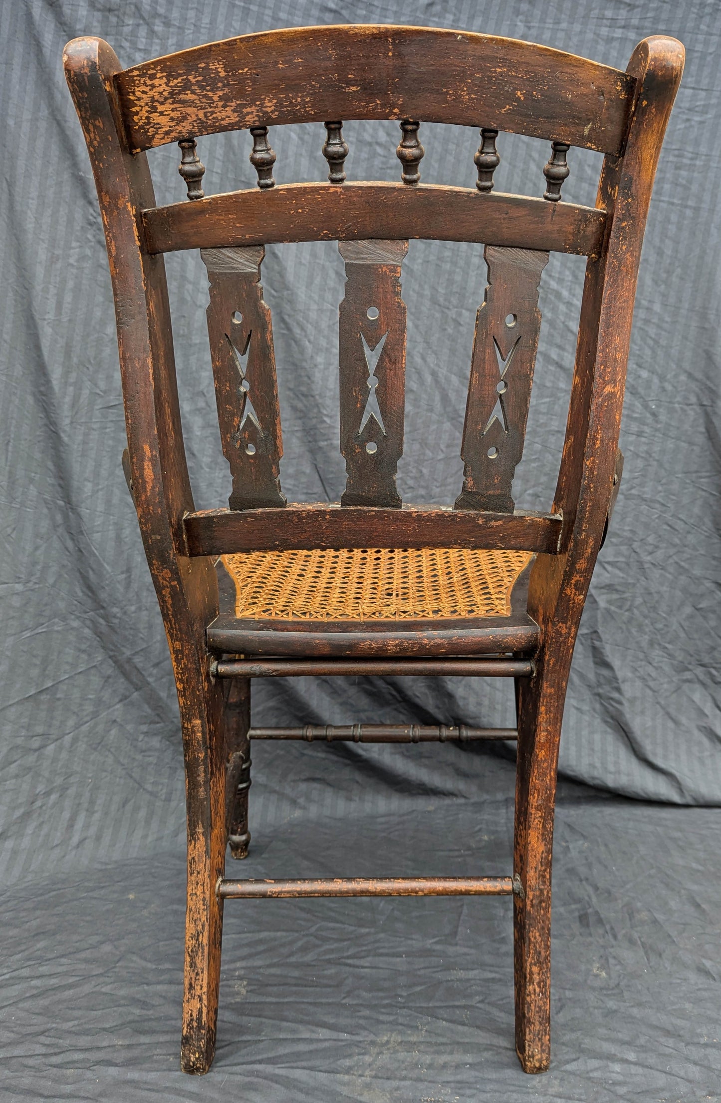 Antique Vintage Old Victorian Eastlake SOLID Wood Wooden Carved Side Dining Accent Desk Chair Caned Cane Seat